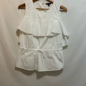 Banana Republic White Ruffled Blouse with Tie Front